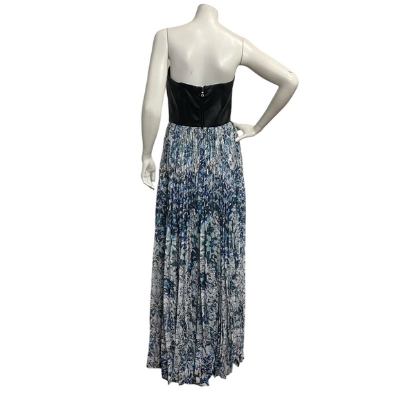 Sachin + Babi Leather & Blue Printed Pleated Accents Strapless Maxi Long Dress - Picture 5 of 14